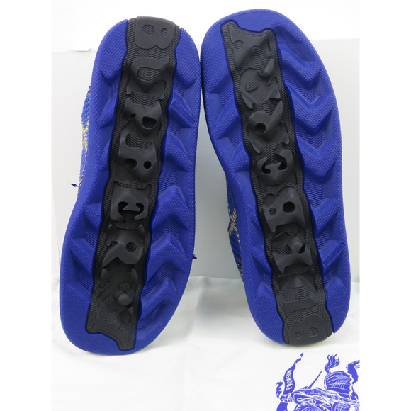 NIB BURBERRY BOX NAVY BLUE CHECK CANVAS LOGO PLATFORM SNEAKERS 8 US 41 ITALY - Picture 4 of 12